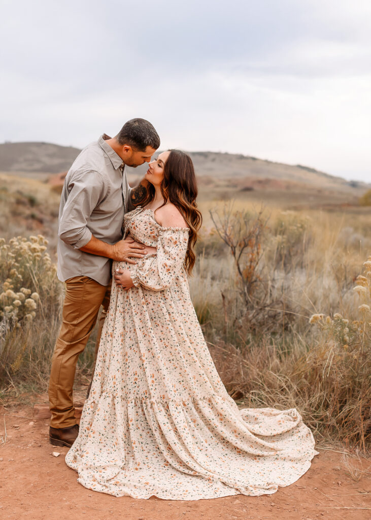 Golden hour maternity photos at Devils Backbone in Loveland, Colorado