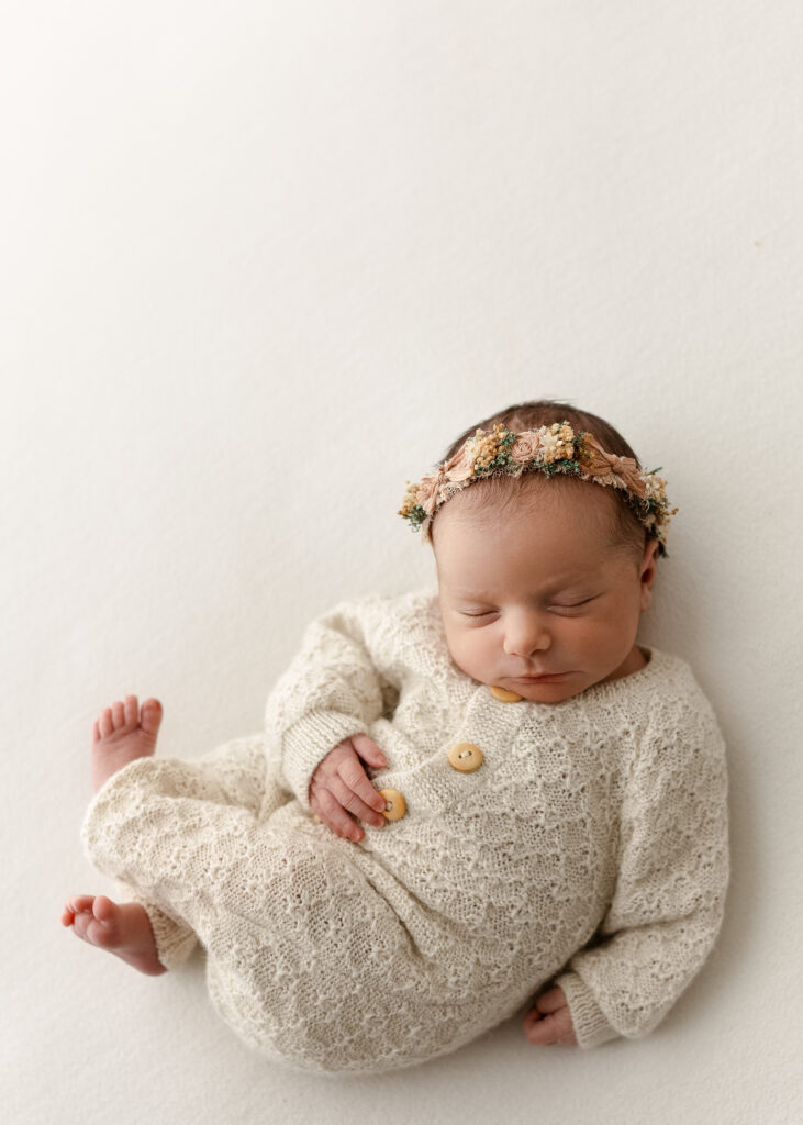 Parents settling in with their baby during a newborn photography session