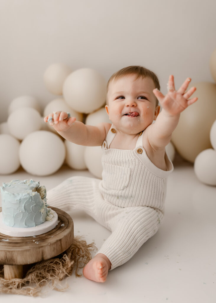 studio first birthday cake smash photography Denver